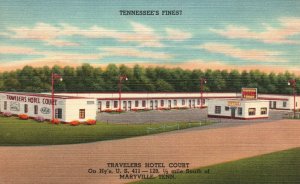 Vintage Postcard 1951Travelers Hotel Court Tennessee's Finest Marysville