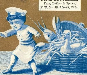 1880s Wm. M. Frazer Fine Groceries Chefs Lobster Girl Ducks Lot Of 2 P210