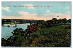 c1950 Country Club Rock River From Golf Links View Rockford Illinois IL Postcard