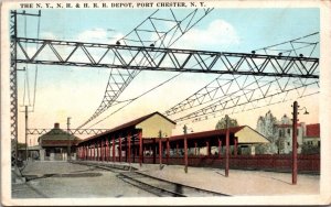 Postcard NY NH & HRR Railroad Depot Train Station in Port Chester, New York