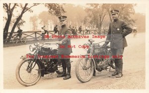 Unknown Location, RPPC, Police with Indian & Harley Davidson Motorcycles