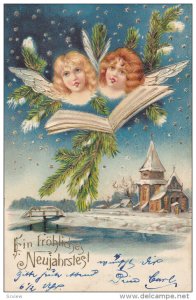 NEW YEAR: Ein Frohliches Neujahrstegl, Angel faces, music sheets, starry ni...