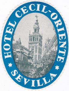 Spain Sevilla Hotel Cecil-Oriente Vintage Luggage Label sk2800.1