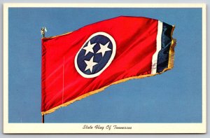 Flags~Photo Of State Flag Of Tennessee Flying Against Sky Backdrop~Vtg Postcard