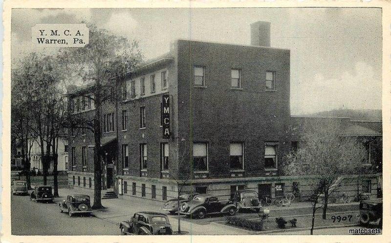 1940s YMCA automobiles Warren Pennsylvania Smoke  Shop Dexter postcard 393