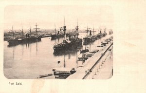 Vintage Postcard 1900's Sailing Ship Harbor Pier Port Said Bur Sa'id Egypt