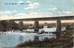 Postcard SD Huron View on Jim River Railroad Bridge E.C. Kropp 1916 V203