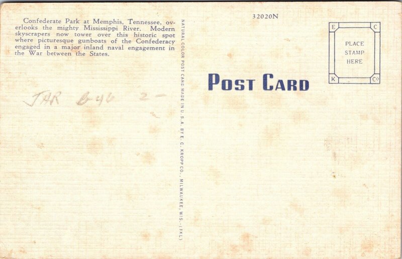 Confederate Park Post Office Mississippi River Memphis Tennessee TN Postcard UNP