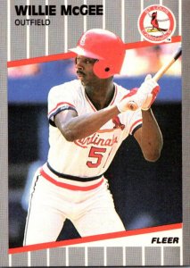 1989 Fleer Baseball Card Willie McGee Outfield St Louis Cardinals sun0687