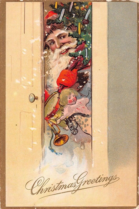 J61/ Santa Claus Christmas Postcard c1910 Hiding Toys Tree Beautiful 41