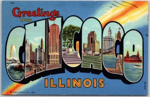 1944 Greetings From Chicago Illinois IL Large Letter Landmarks Posted Postcard