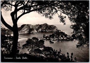 Taormina Isola Bella Italy Rock Formation Tree Shades Real Photo RPPC Postcard