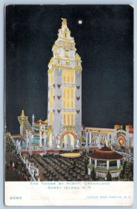 Pre-1908 TOWER AT NIGHT DREAMLAND CONEY ISLAND NY ILLUSTRATED POSTCARD CO 2060