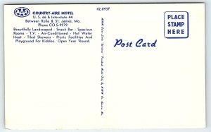 1950s ROLLA ST JAMES MISSOURI COUNTRY-AIRE MOTEL US 66 & 44 MAP POSTCARD P1075