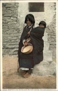 Hopi Pottery Maker and Grandchild Detroit Pub No 12220 c1910 Postcard