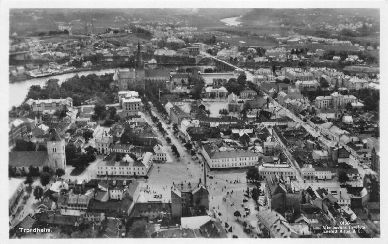 Trondheim Norway~Bird's Eye View Overlooking City~Vintage RPPC