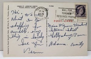 Ontario Canada Yonge St Looking North Postcard D2