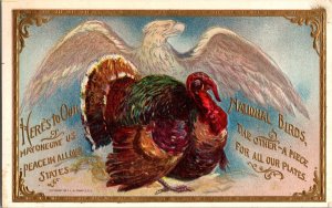 Eagle and Turkey, Here's to Our National Birds Patriotic Vintage Postcard N74