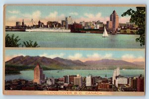 Vancouver British Columbia Canada Postcard Buildings Steamer Sailboat Dual View