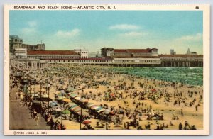 Boardwalk And Beach Scene Atlantic City New Jersey NJ Crowd Postcard