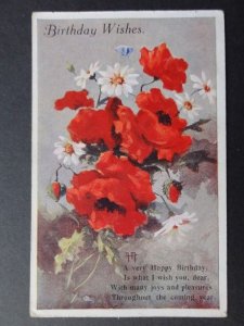 Poppies Postcard: A Very Happy Birthday c1918 by M&L Ltd