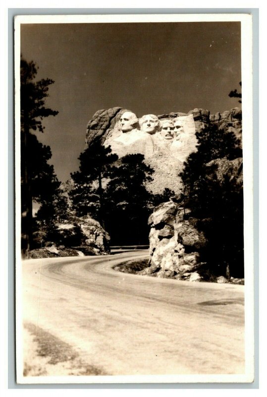 Vintage 1930's RPPC Postcard Panoramic View Mt. Rushmore and Road South Dakota