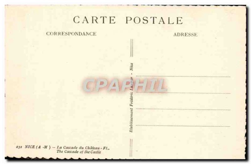 Old Postcard Nice castle waterfall