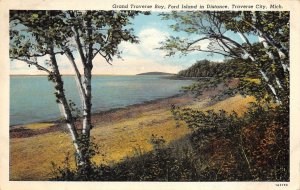 Traverse City Michigan 1940 Postcard Grand Traverse Bay Ford Island In Distance