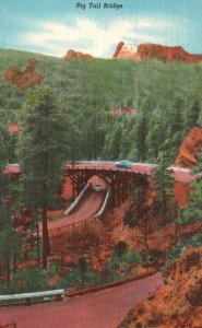 Vintage Postcard 1930's View of Pig Tail Bridge Black Hills of South Dakota SD