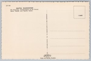 Seattle Washington~Space Needle & Monorail @ Seattle Center~Continental Postcard