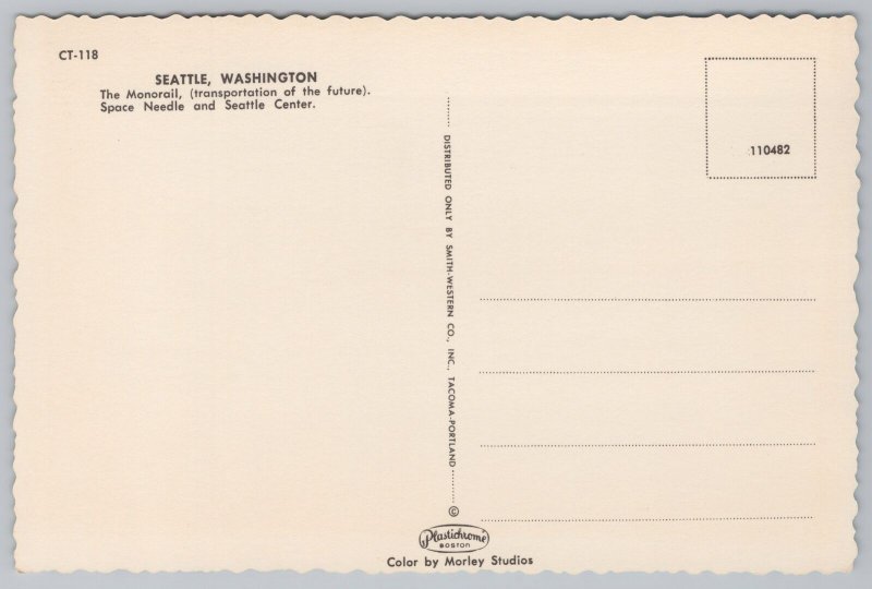 Seattle Washington~Space Needle & Monorail @ Seattle Center~Continental Postcard