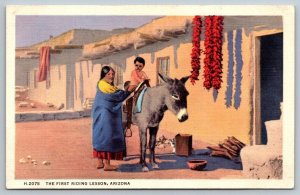 Vintage Arizona Postcard -  First Riding Lesson   Fred Harvey