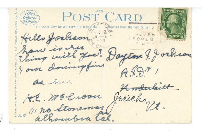 CA - Los Angeles. Looking Up Hill Street from Pershing Square ca 1920