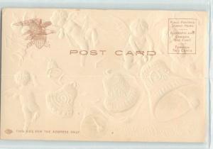 Embossed Christmas Postcard Angels Dancing Ringing Bells Glitter Undivided Back