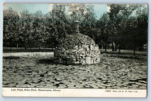 1912 Bloomington Illinois Vintage Postcard Lily Pond Miller Park Exterior Posted