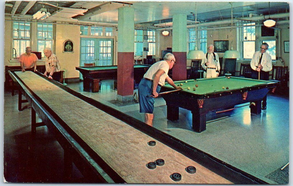 denville new jersey postcard st francis health resort rec room pool table 1960s hippostcard denville new jersey postcard st