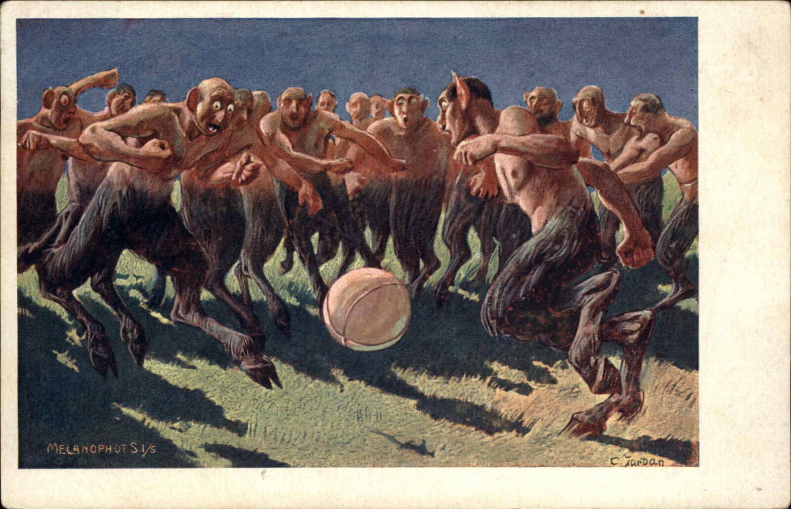 Centaur Devil Fantasy Nude Women Soccer Football c1905 VERY RARE