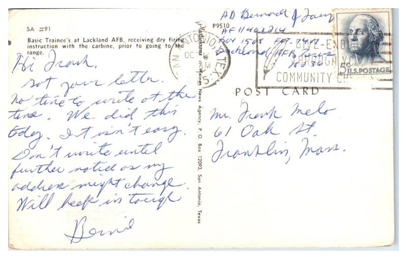 Basic Trainees Dry Fire M1 Carbines at Lackland AFB San Antonio, TX Postcard