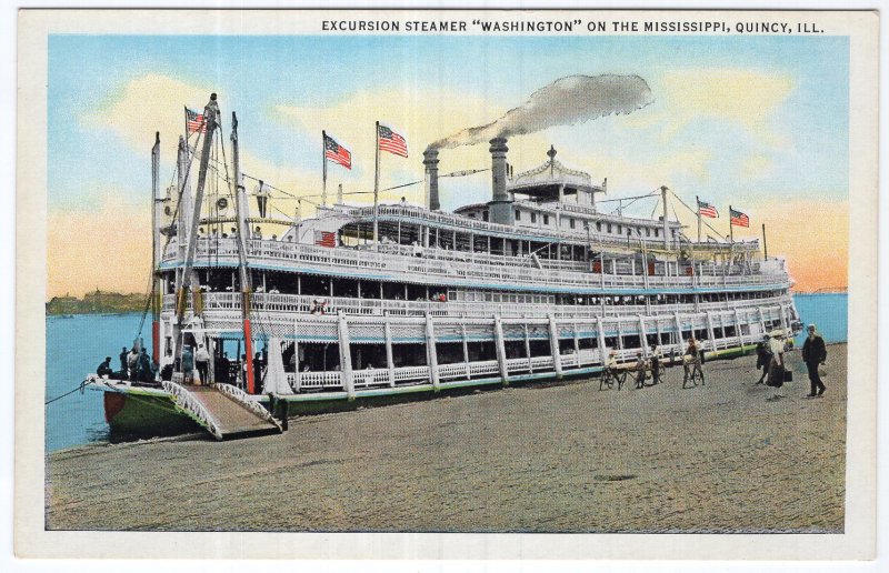 Excursion Steamer Washington On The Mississippi, Quincy, ILL