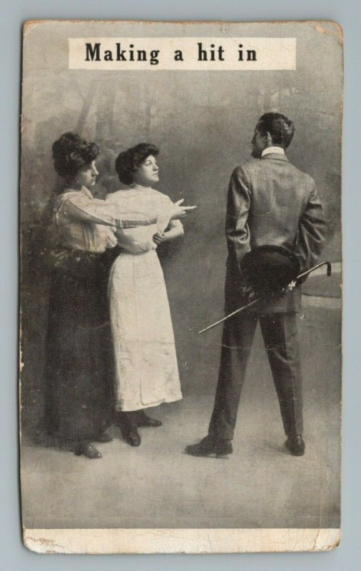 Making a Hit In Man Woman Winsch Back Vintage Postcard 