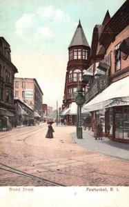 Vintage Postcard Broad Street View Mainroad Landmark Pawtucket Rhode Island RI