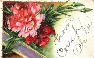 Vintage Postcard Greetings From Couch Oklahoma Flower Design Remembrance Card