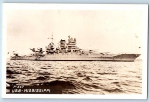 U S S Mississippi Postcard RPPC Photo US Navy Battleship c1940s Unposted Vintage