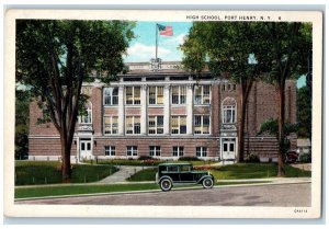 c1920's High School Port Henry Car Scene New York NY Unposted Vintage Postcard