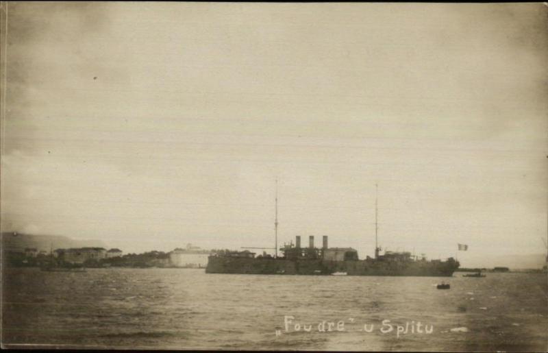 Naval Ship Foudre (French?) at Splitu Split Croatia Real Photo Postcard c1915