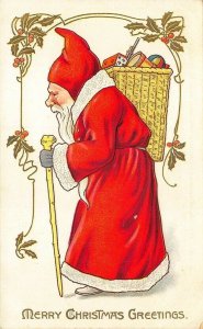 Raphael Tuck Merry Christmas Greetings Red Suited Santa Claus Postcard