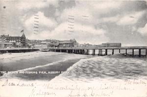 ASBURY PARK NEW JERSEY IBEACH FISHING & FISHING PIER POSTCARD 1904 PSTMK