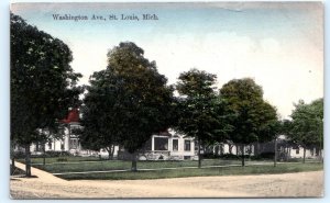 ST. LOUIS, Michigan MI~ Street Scene WASHINGTON AVENUE Handcolored 1910 Postcard