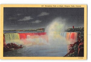 Niagara Falls Canada Postcard 1950 Horseshoe Falls at Night