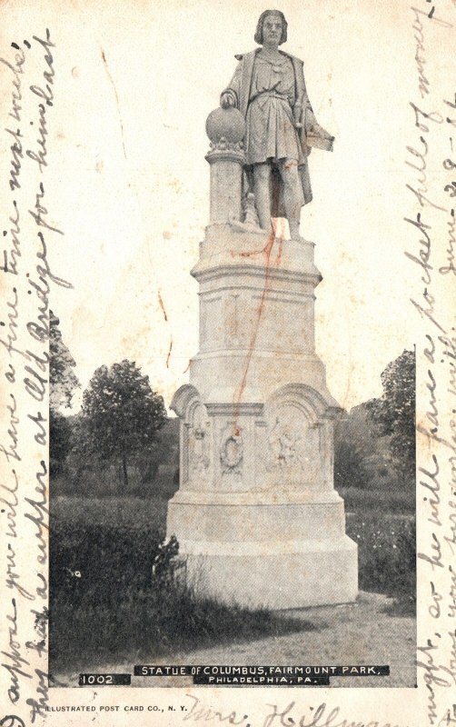 Vintage Postcard 1906 Statue Columbus Fairmount Park Philadelphia Pennsylvania